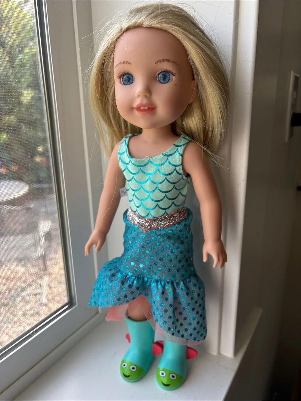 American Girl WellieWishers 14.5-inch Camille Doll with Blue Leotard, Mermaid.
